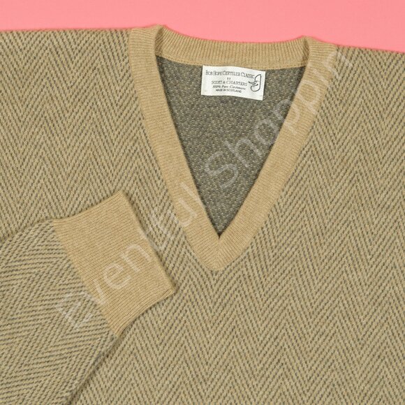 Scott & Charters Other - Scott & Charters Bob Hope Classic Cashmere V Neck Herringbone Sweater Brown XL